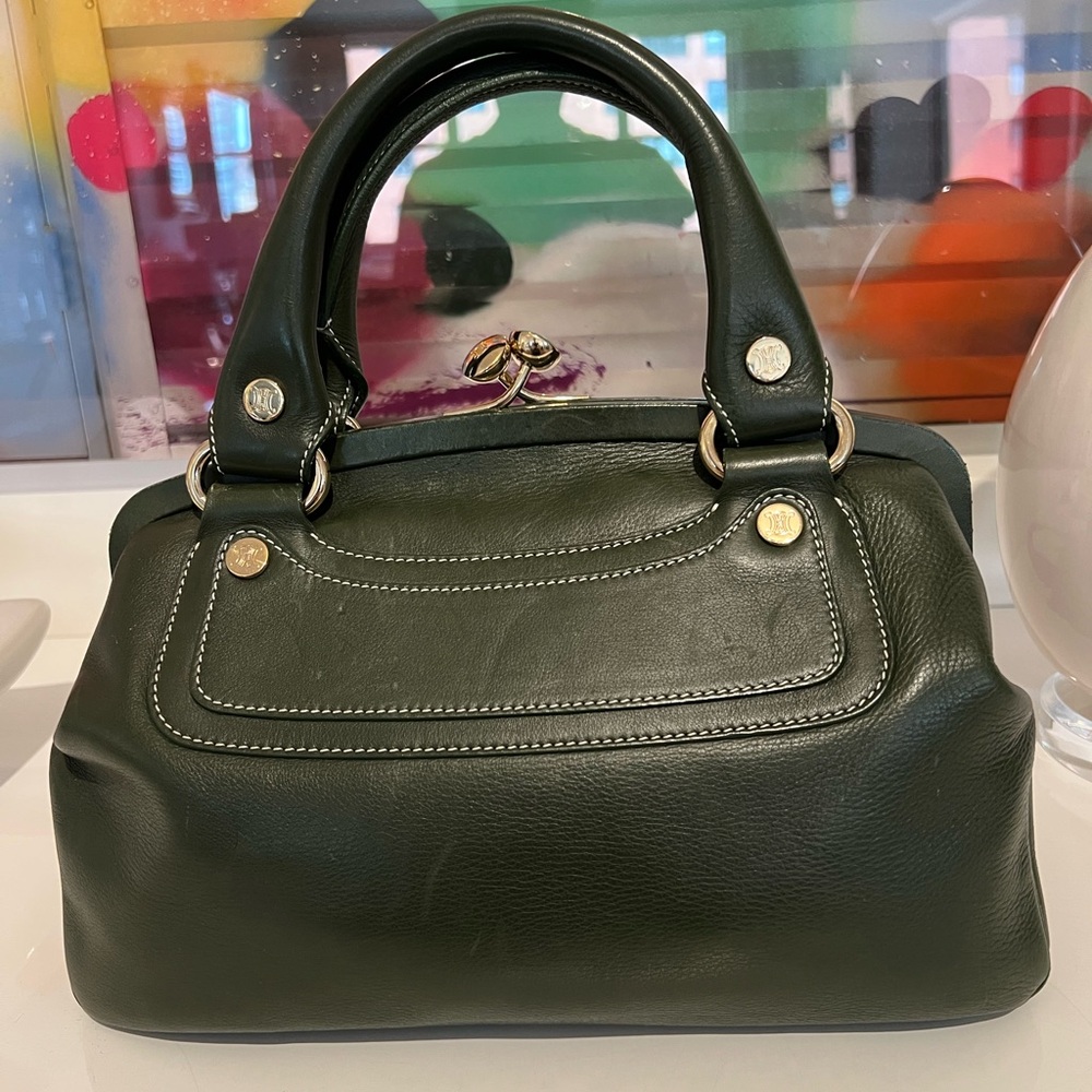 Celine Dark Green Leather Satchel